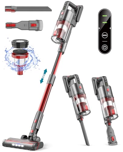 Ljuren Cordless Vacuum Cleaner, Modern Stick Vacuum with 35 Mins Detachable Battery, 1200ML Dust Cup, 2 Adjustable Suction Modes (Peach Red)